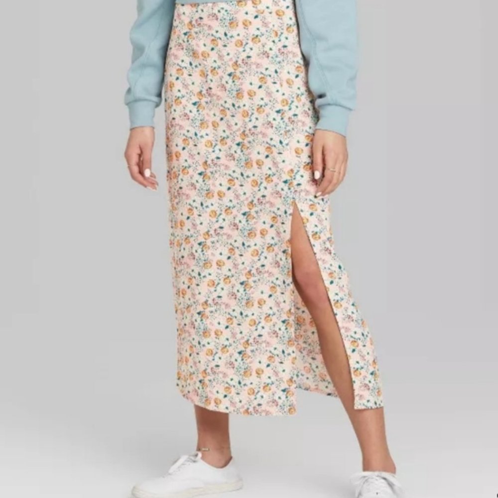 Wild Fable Pink Midi Floral Skirt